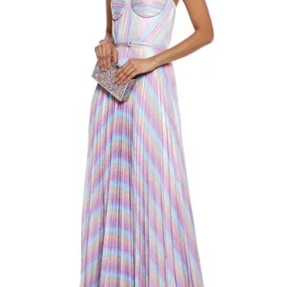 Marchesa Notte Striped Metallic Evening Gown - Size 4 - NWT - Picture 2 of 8